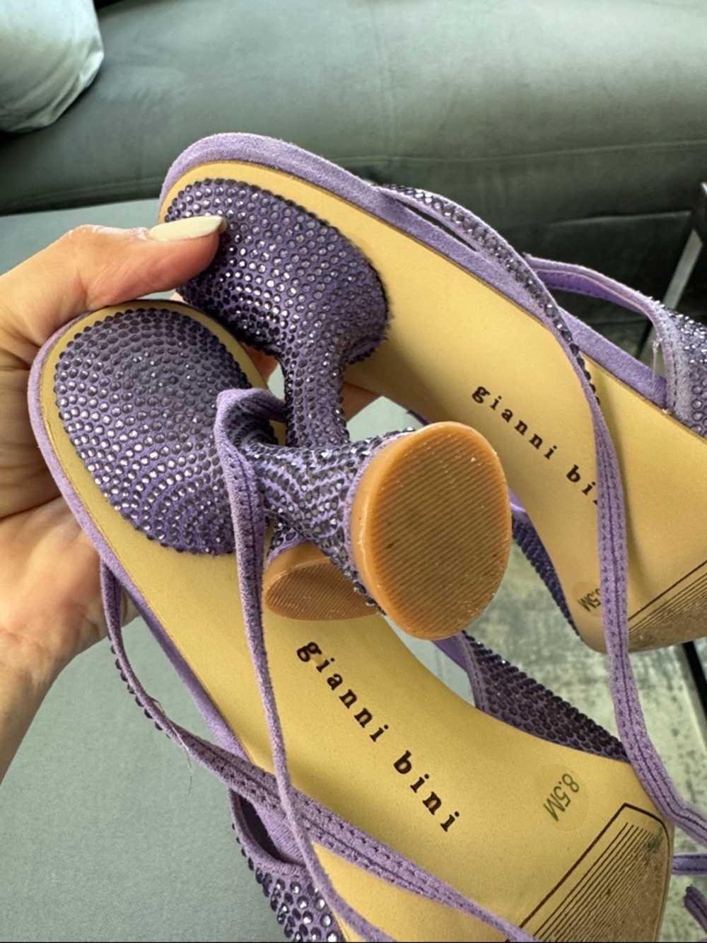 Gianni Bini Lavender Pointed-Toe Lace-Up Heels with crystals - Picture 3 of 6